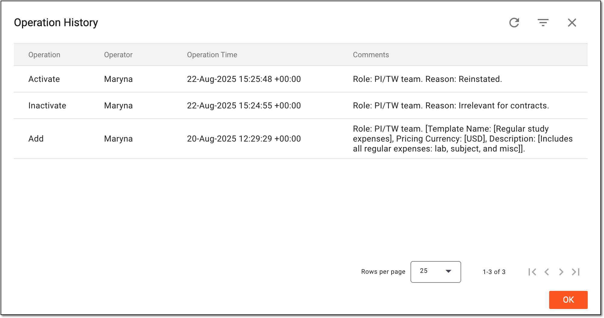 Analyzing operation history for pricing template