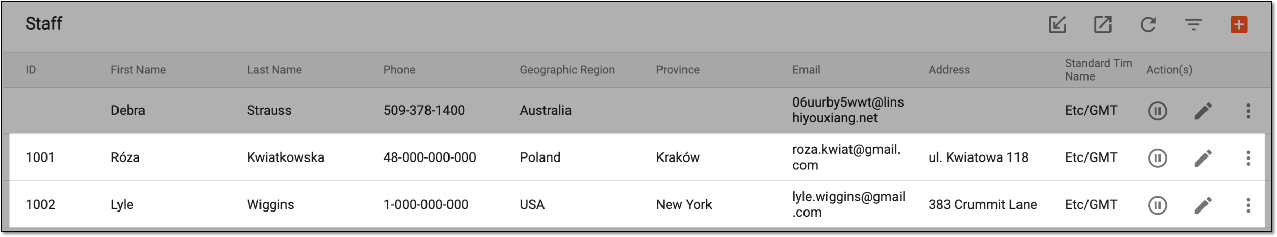 Imported data appears in Staff table