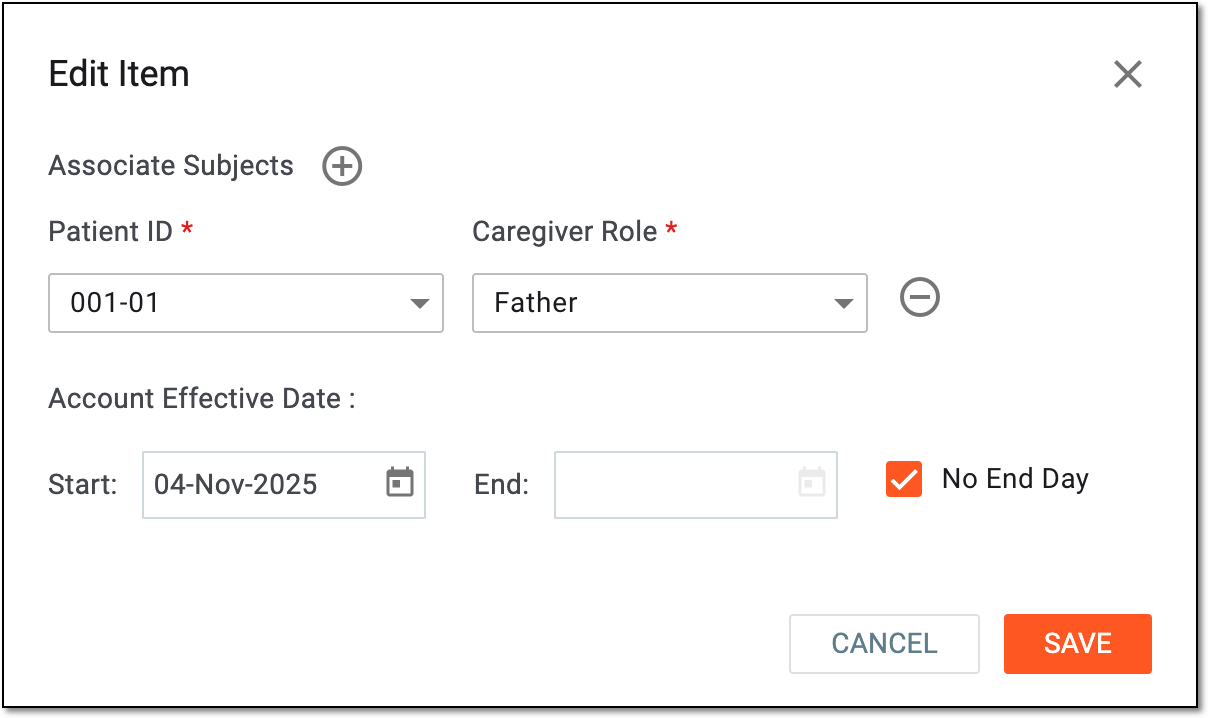 Editing eDiary account for caregiver