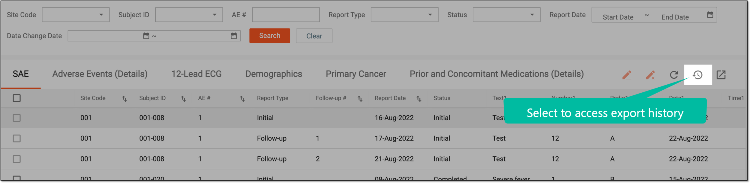 Accessing export history