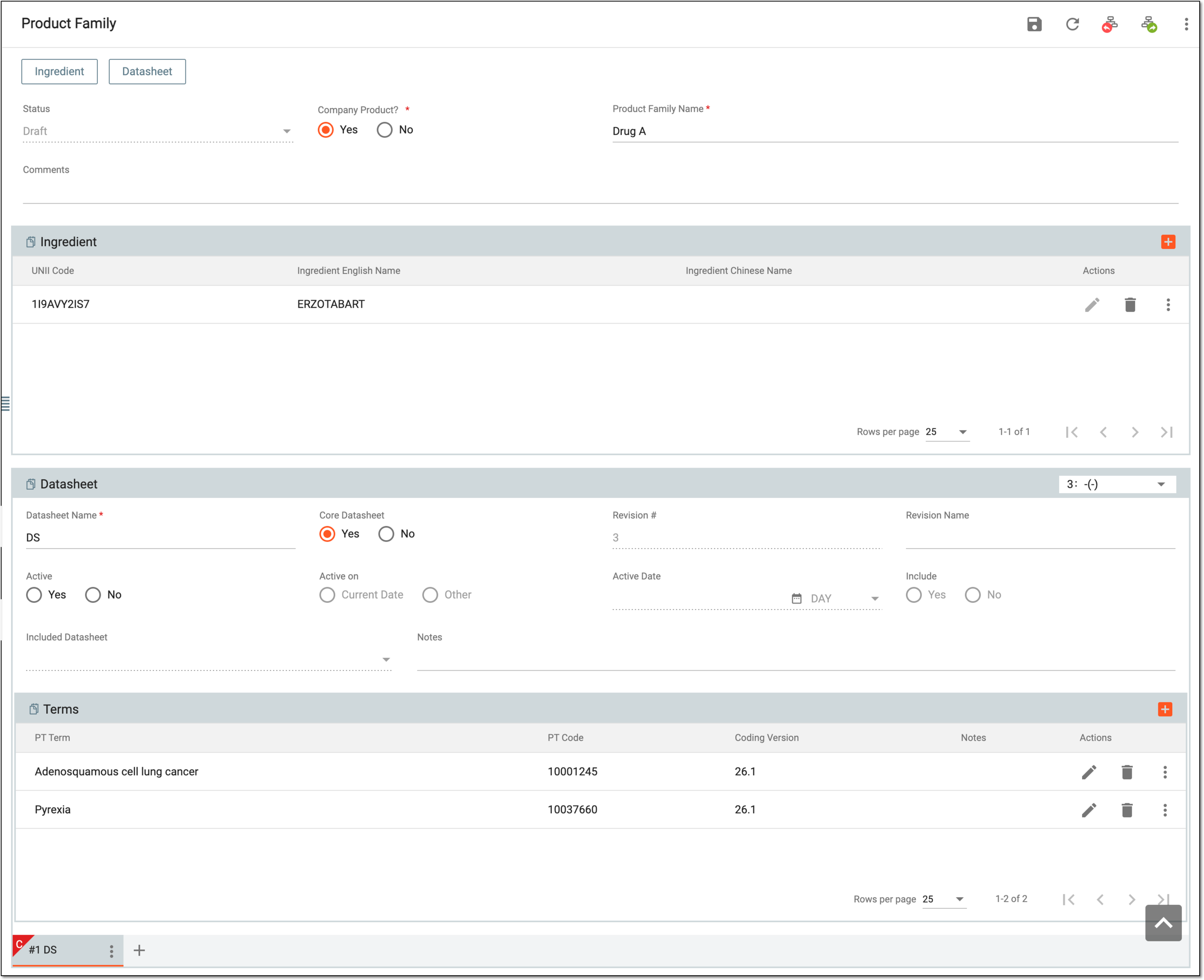 Completing product family details