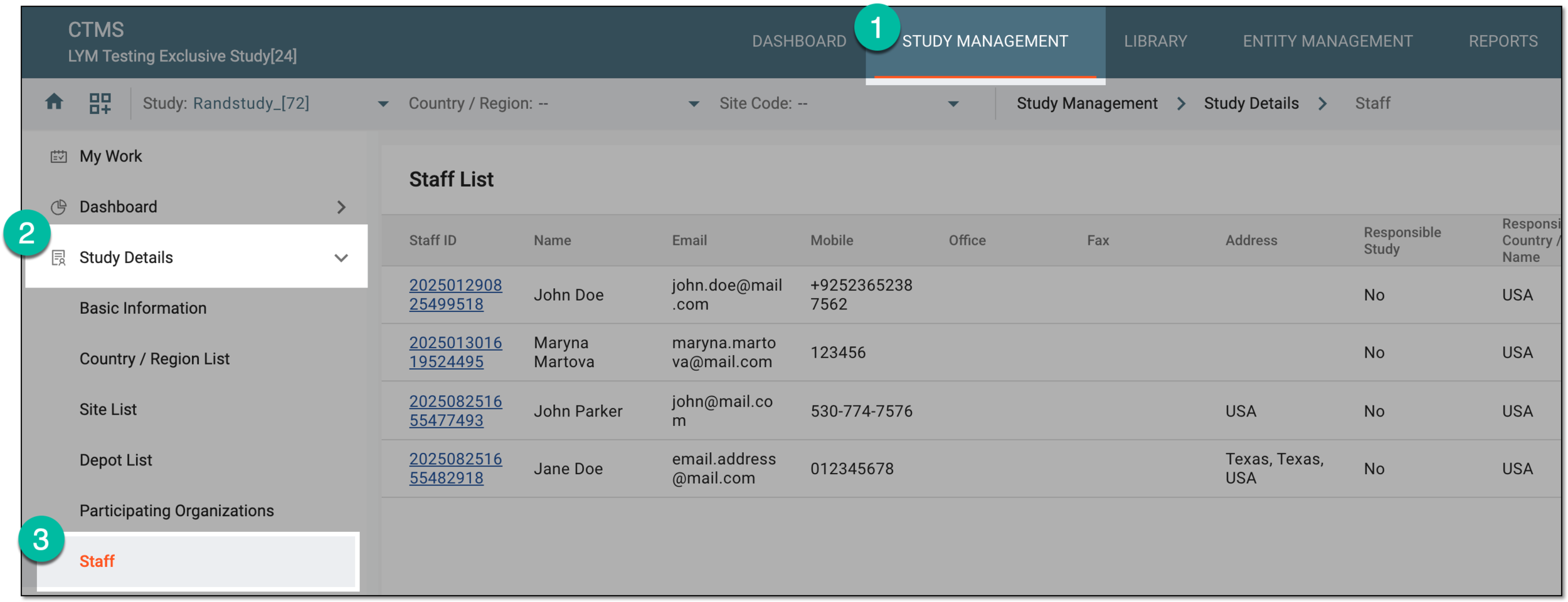 Accessing study staff