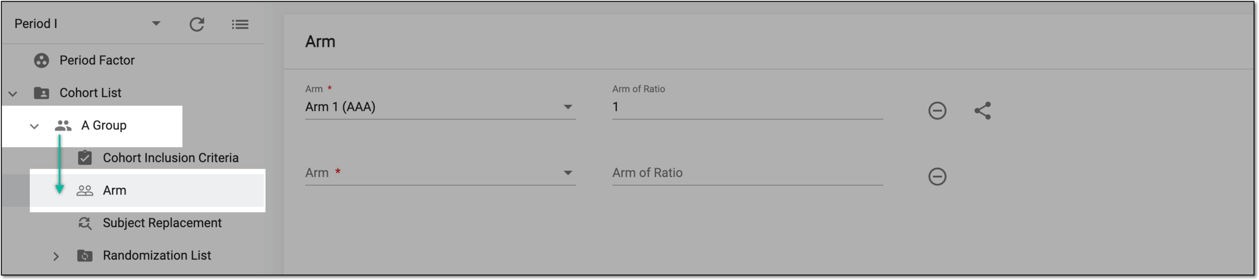 Accessing cohort arms