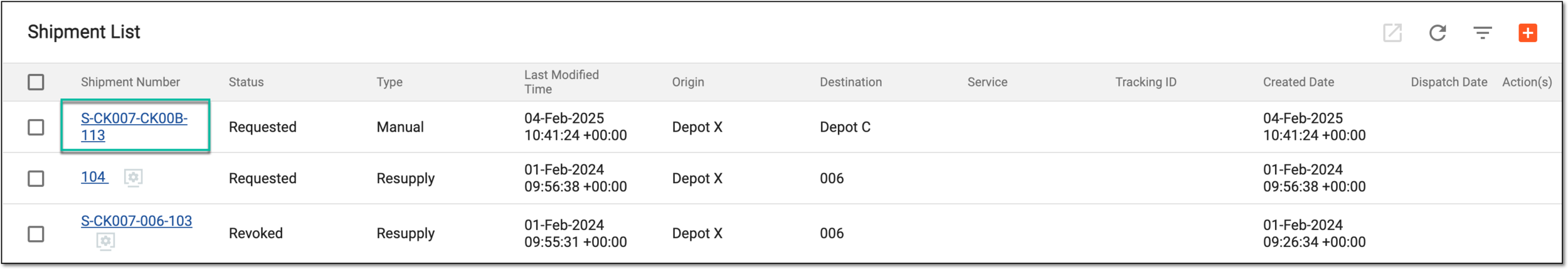 Selecting shipment number