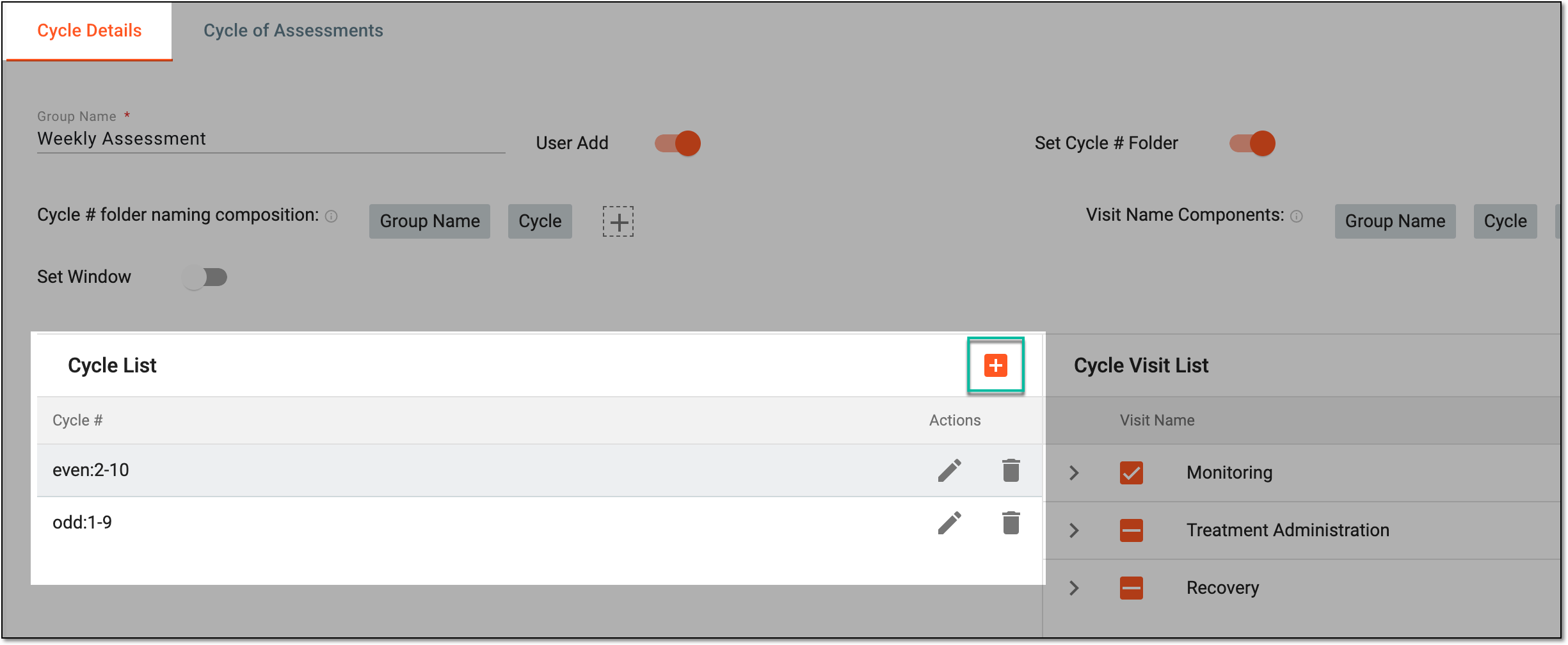 Selecting to add cycle to group