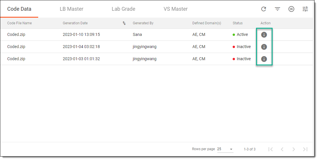 Selecting option to update data coding