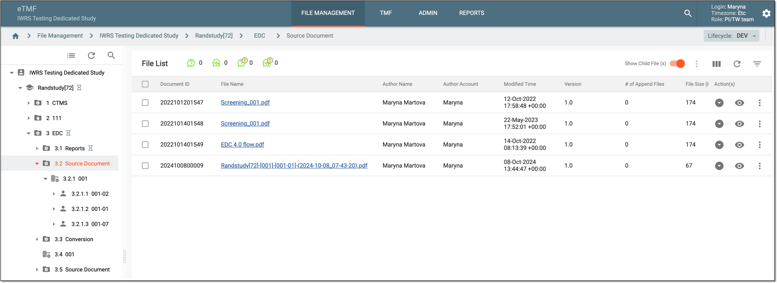 Accessing EDC source files from eTMF