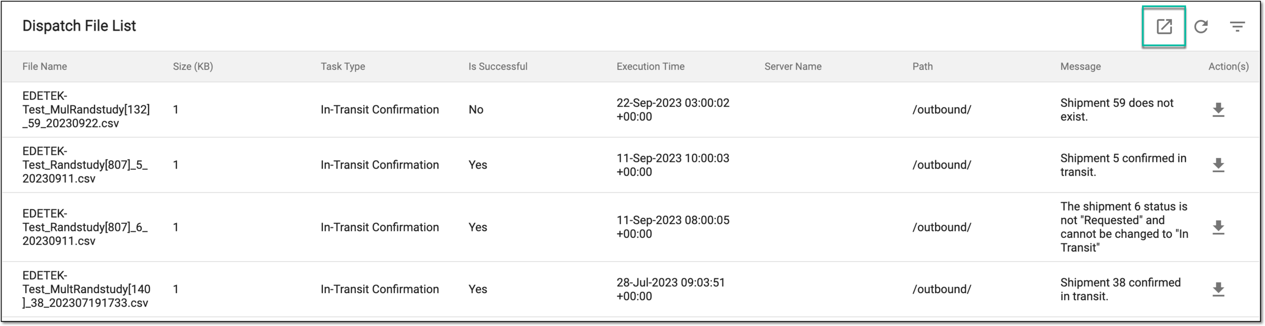Exporting dispatch file list