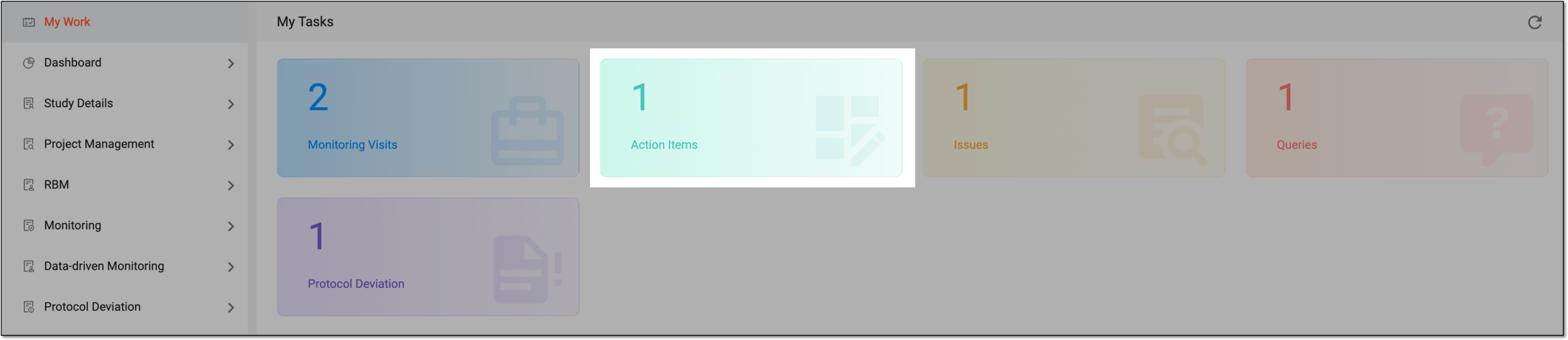 Selecting action items tile
