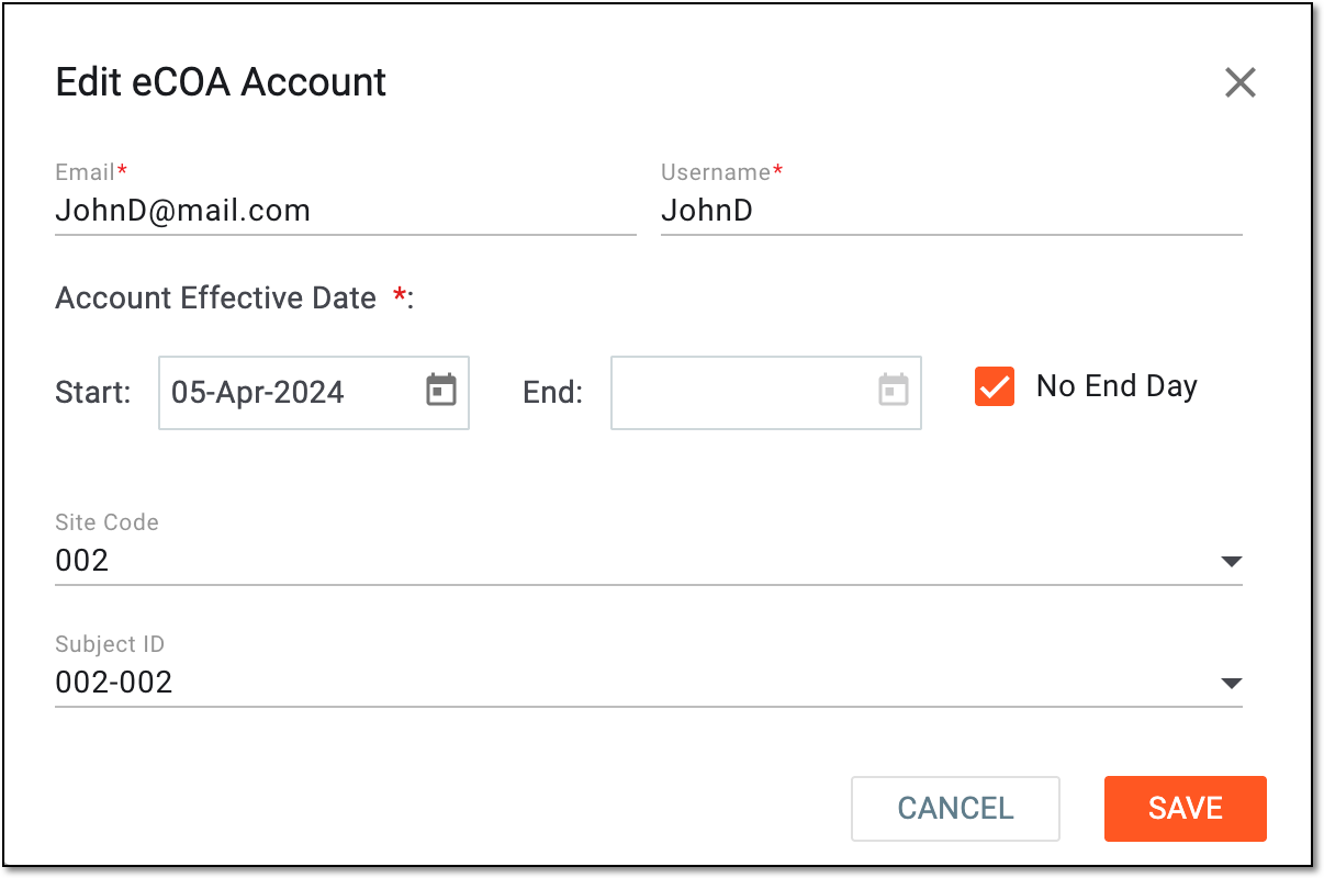 Updating eCOA user details