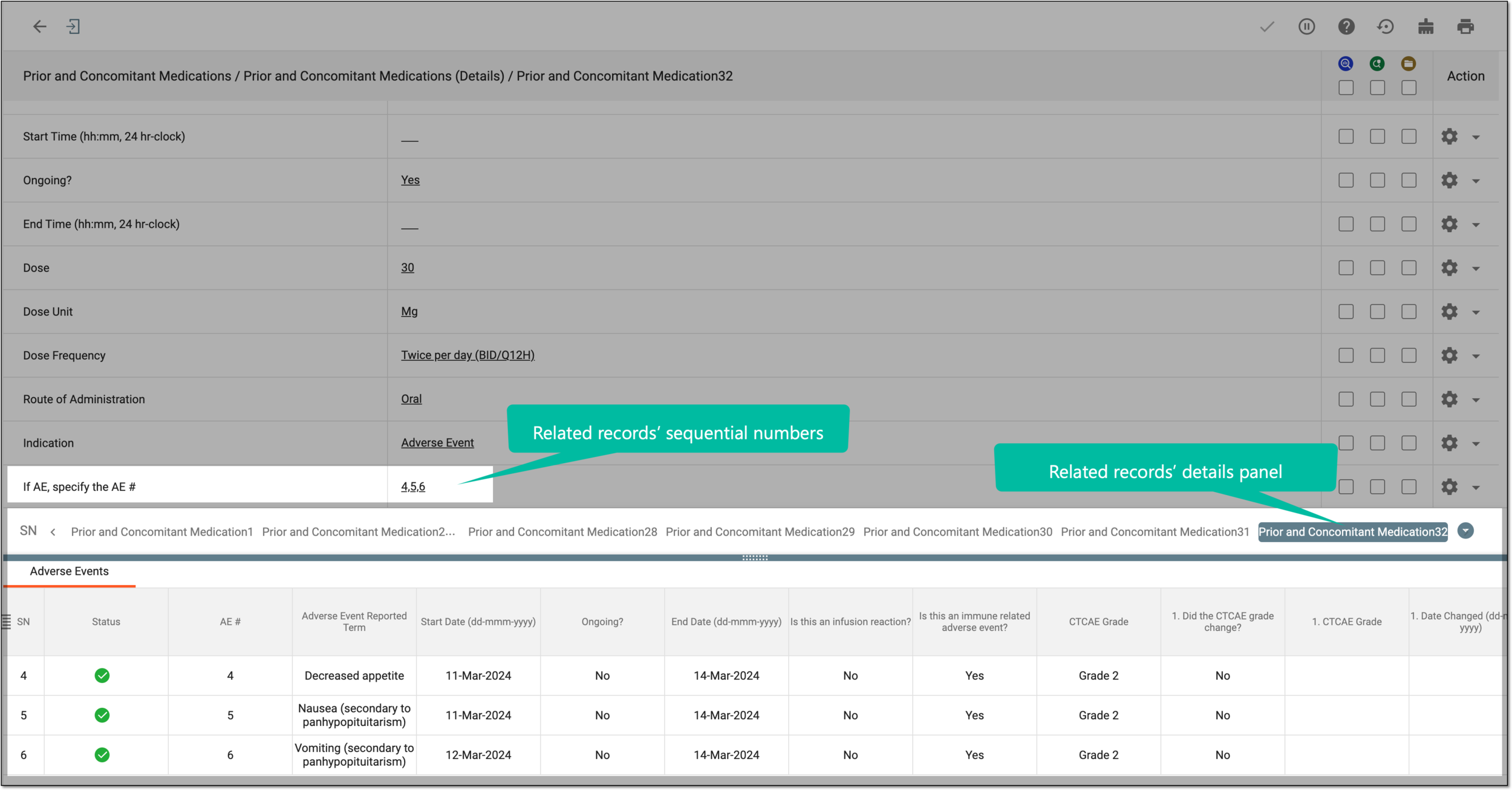 Reviewing related record numbers and details