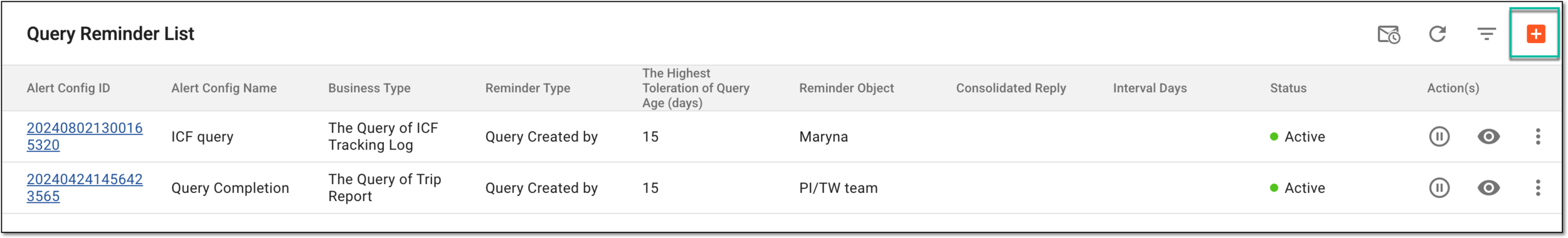 Selecting option to create query reminder
