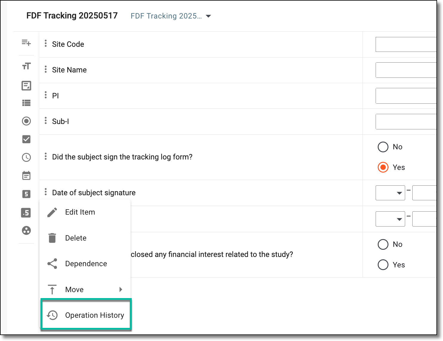 Accessing operation history of question