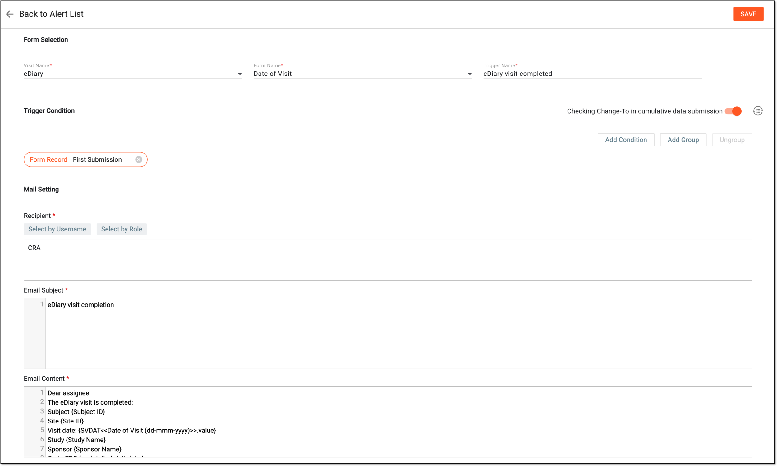 Configuring eDiary alert