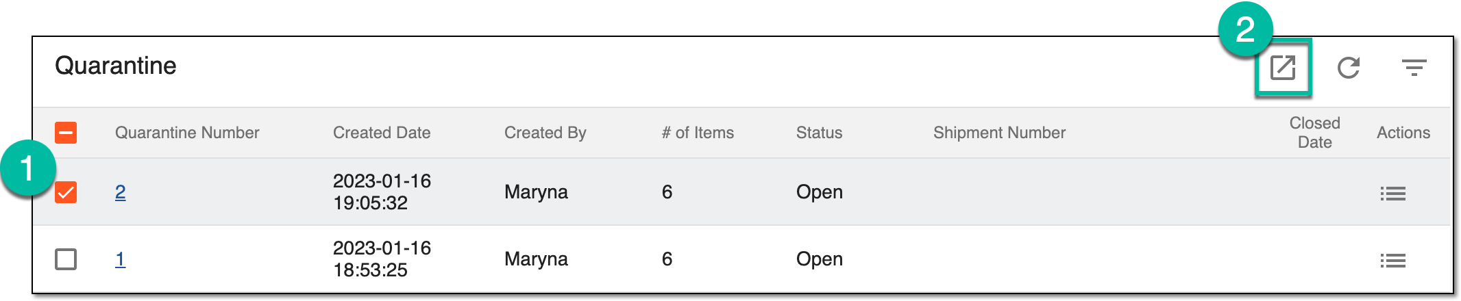 Exporting quarantine details
