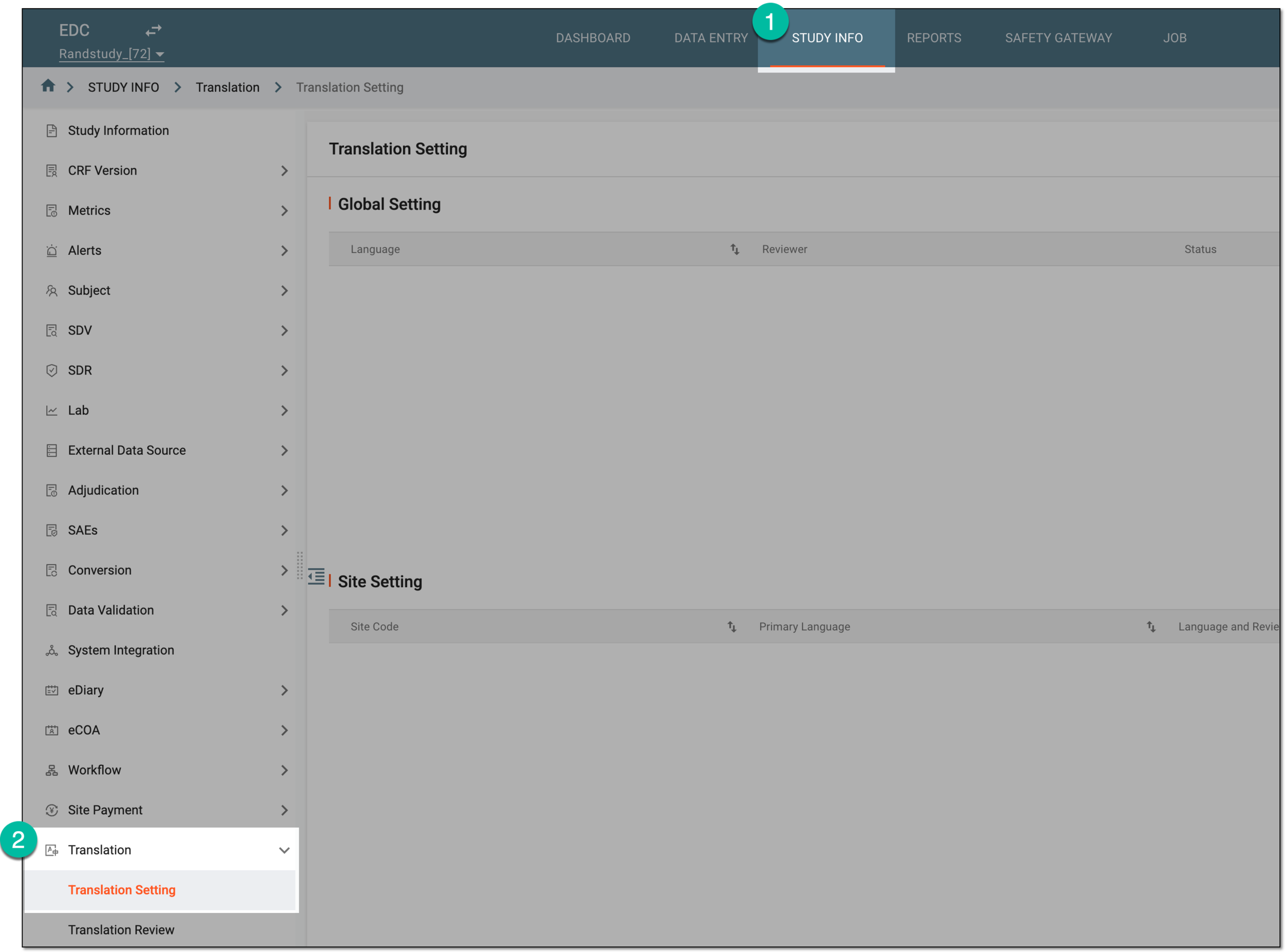 Accessing translation setting