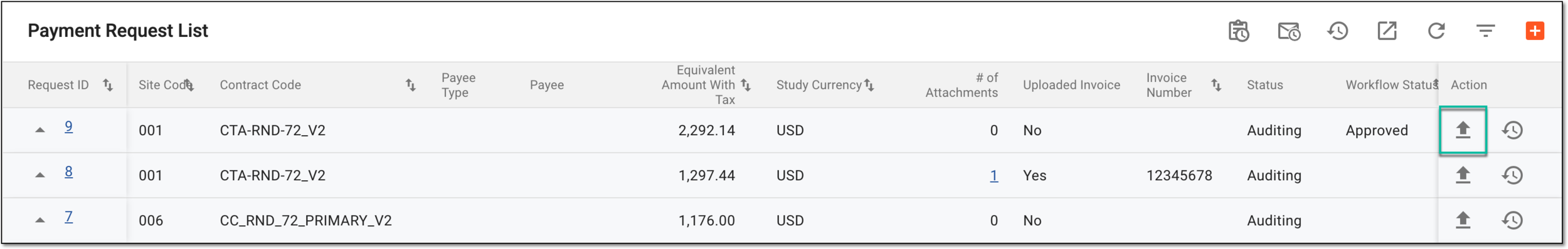 Selecting option to upload attachment to payment request