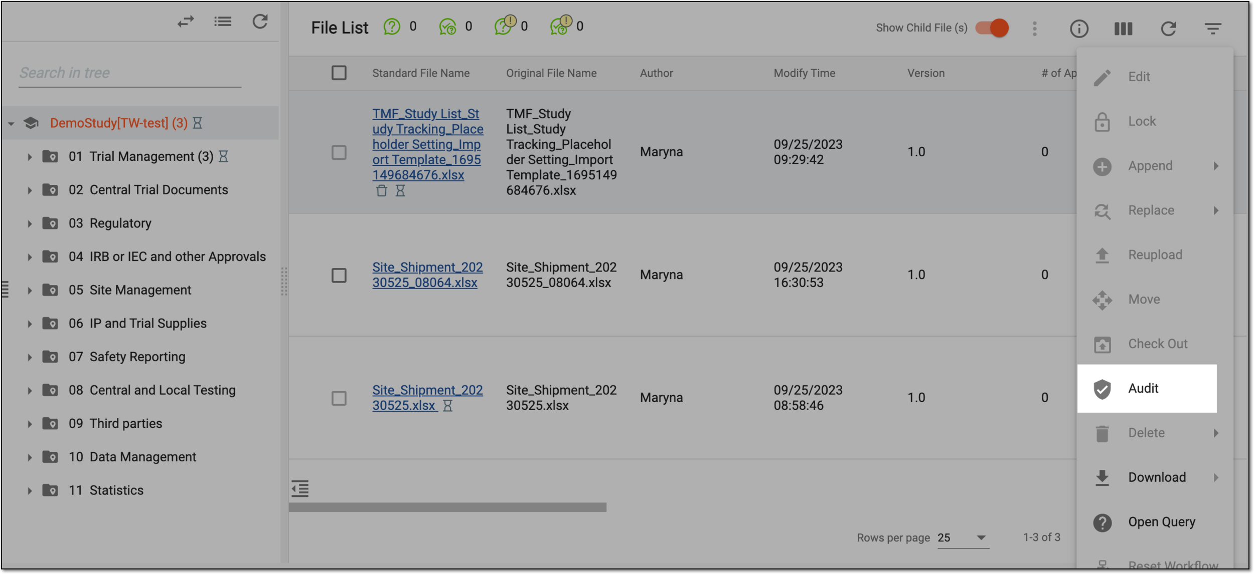 Selecting to audit file