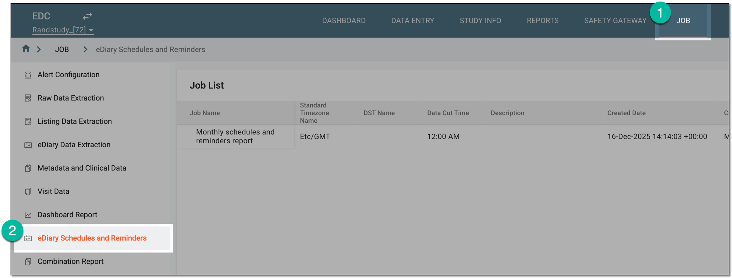 Accessing eDiary schedules and reminders extraction jobs