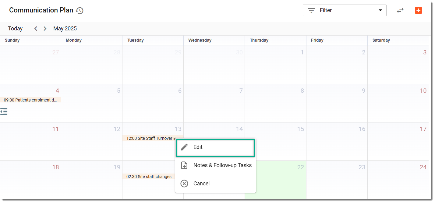 Selecting to edit scheduled meeting