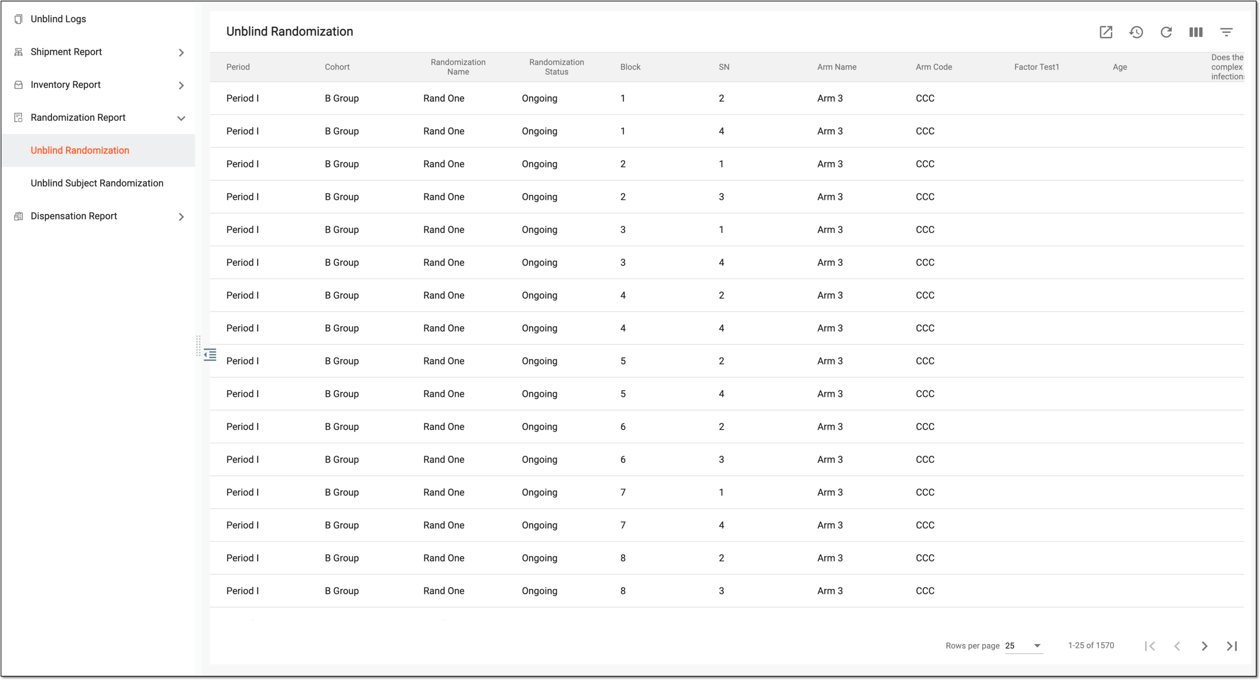 Viewing randomization numbers of study