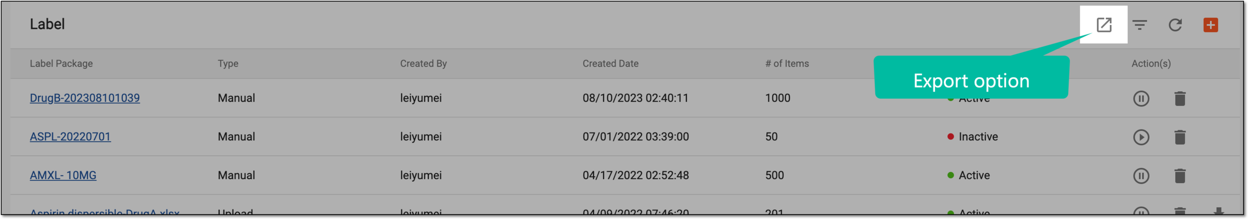 Exporting label package data