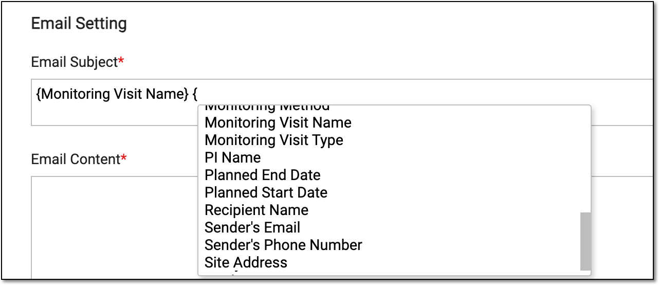 Adding placeholders to email subject