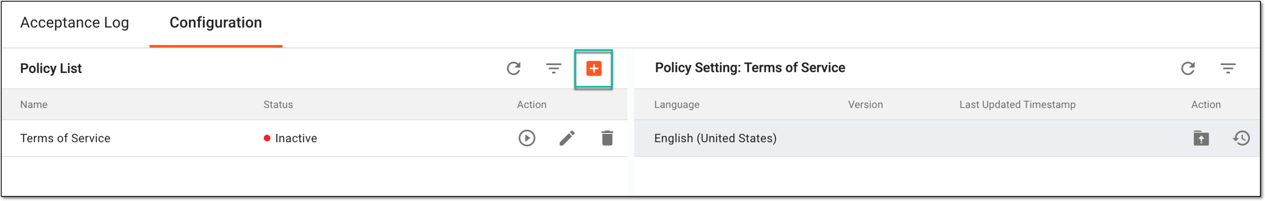 Selecting option to add new policy configuration