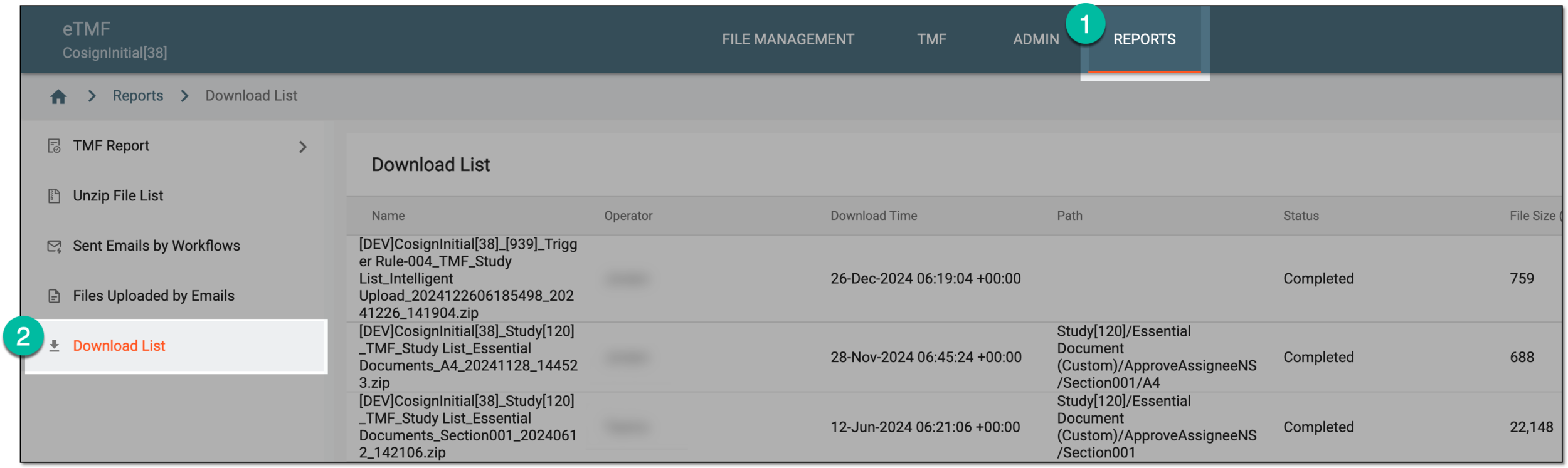 Accessing downloads list