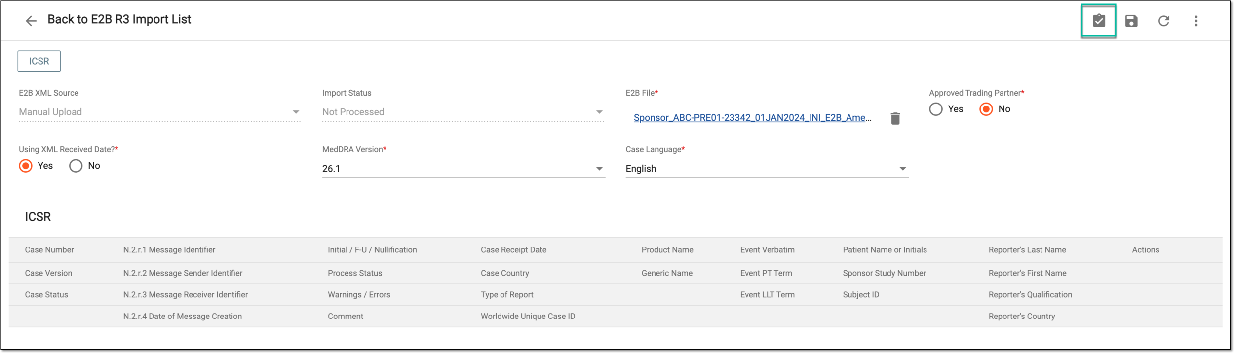 Selecting to process import record
