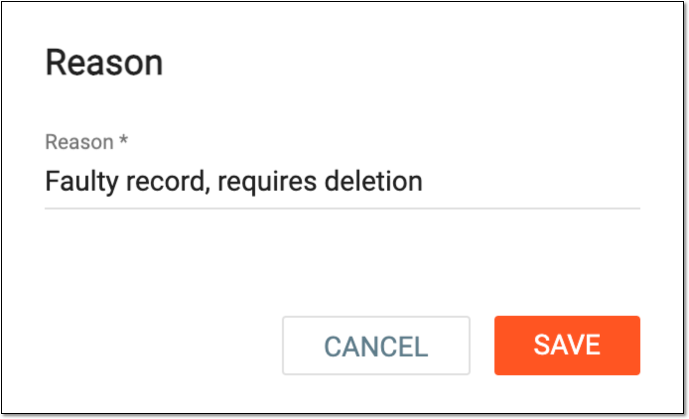 Entering reason for deleting record