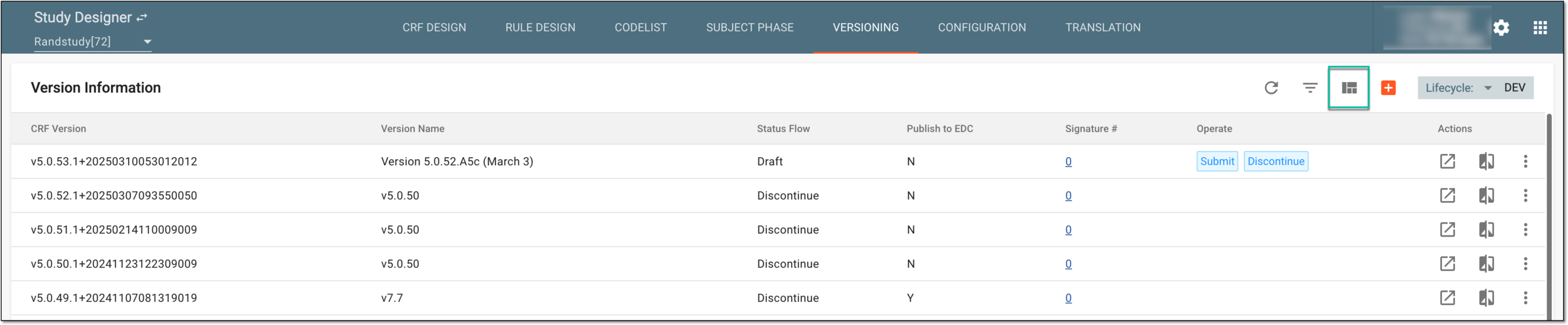 Selecting to edit CRF layout configurations