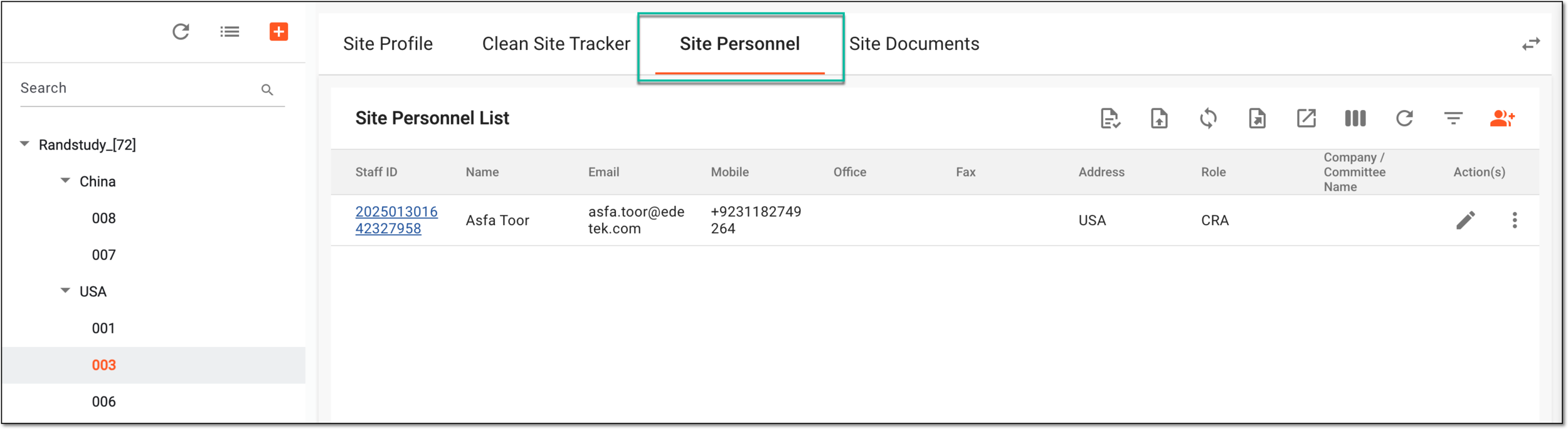 Accessing site personnel tab