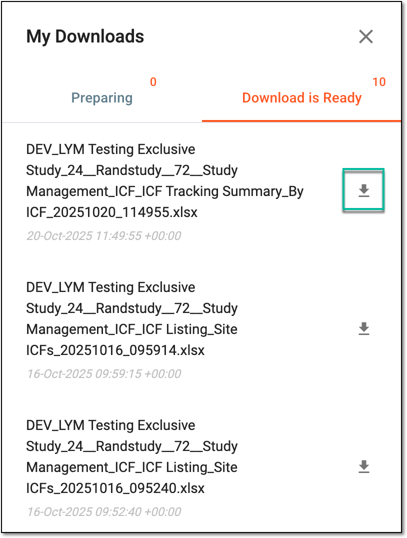 Downloading extracted ICF tracking summary data