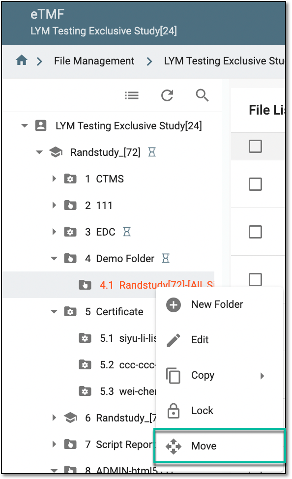 Accessing option to move folder