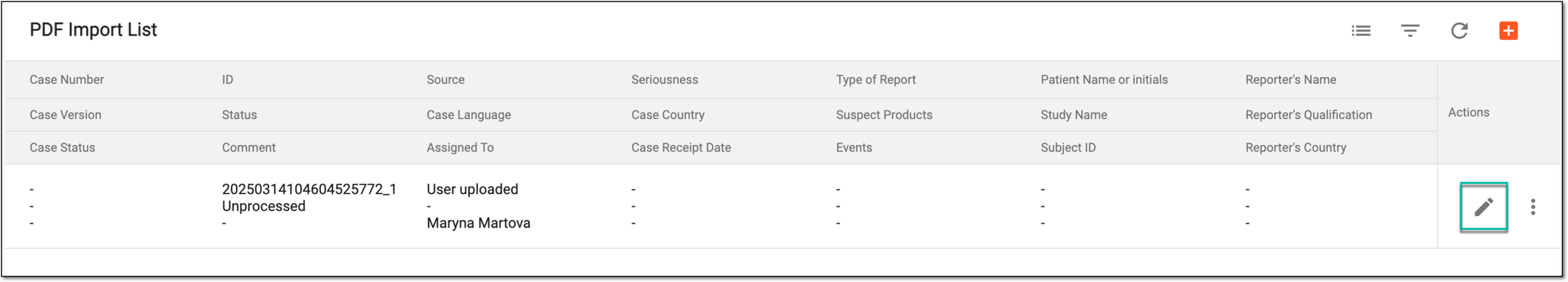 Selecting option to reprocess safety data PDF