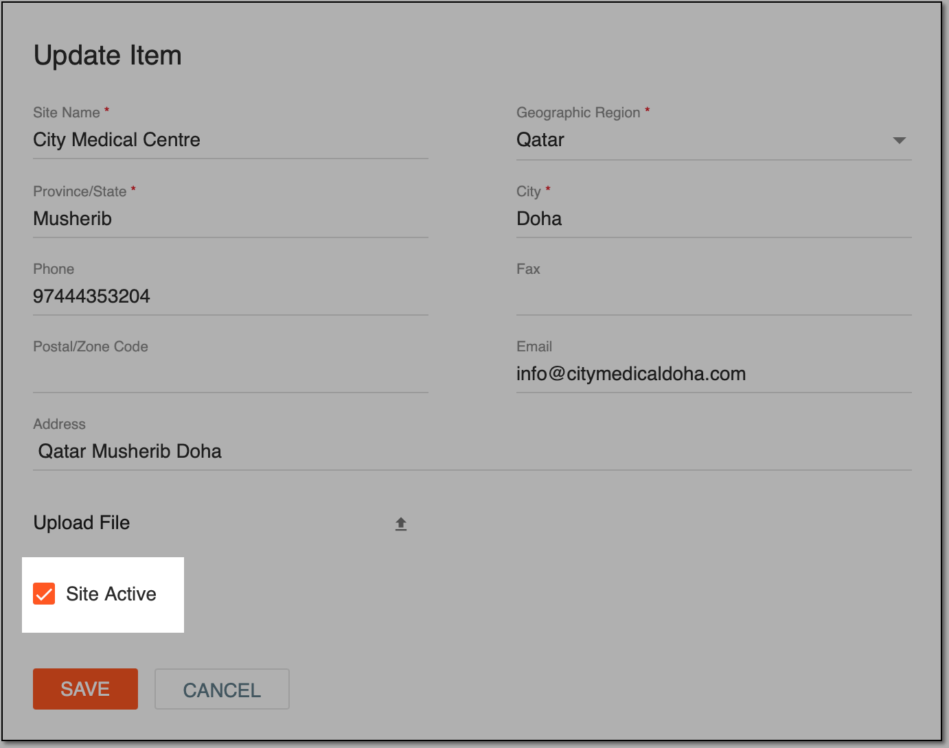Activating/inactivating site from Update Item form