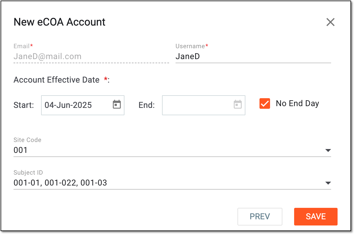 Configuring new eCOA account