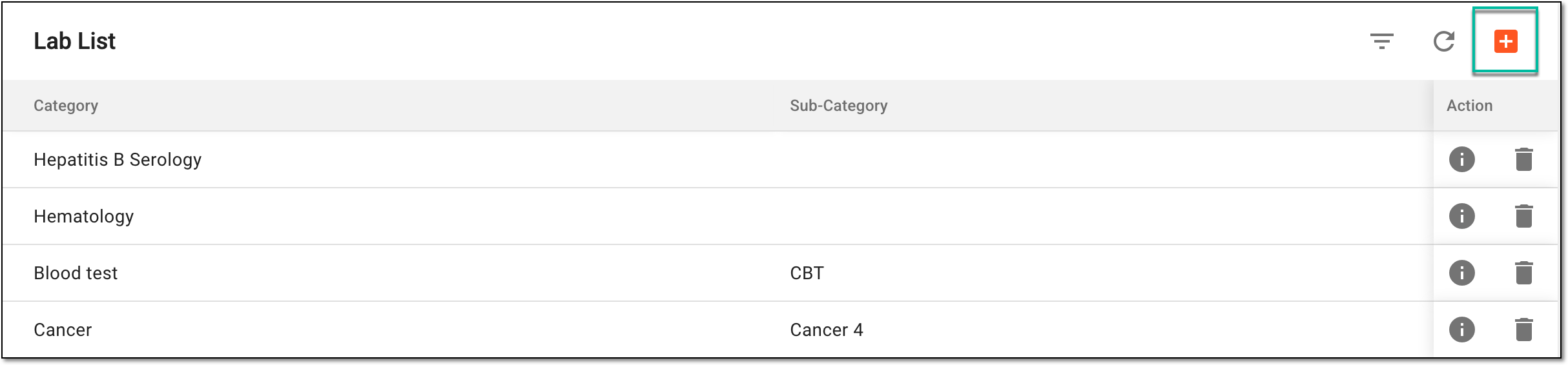 Selecting option to add new lab
