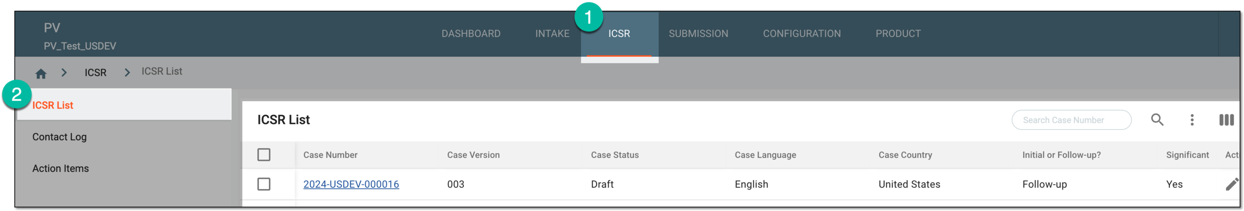 Accessing ICSR list