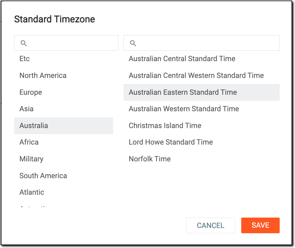 Selecting standard timezone