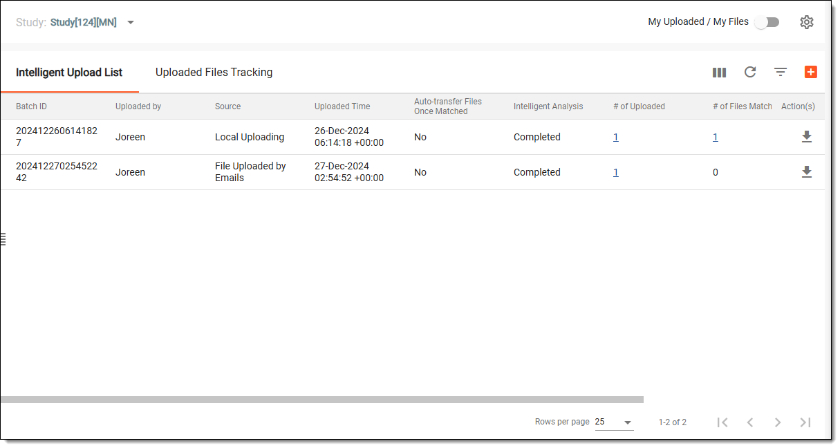 Viewing intelligent uploaded list table columns