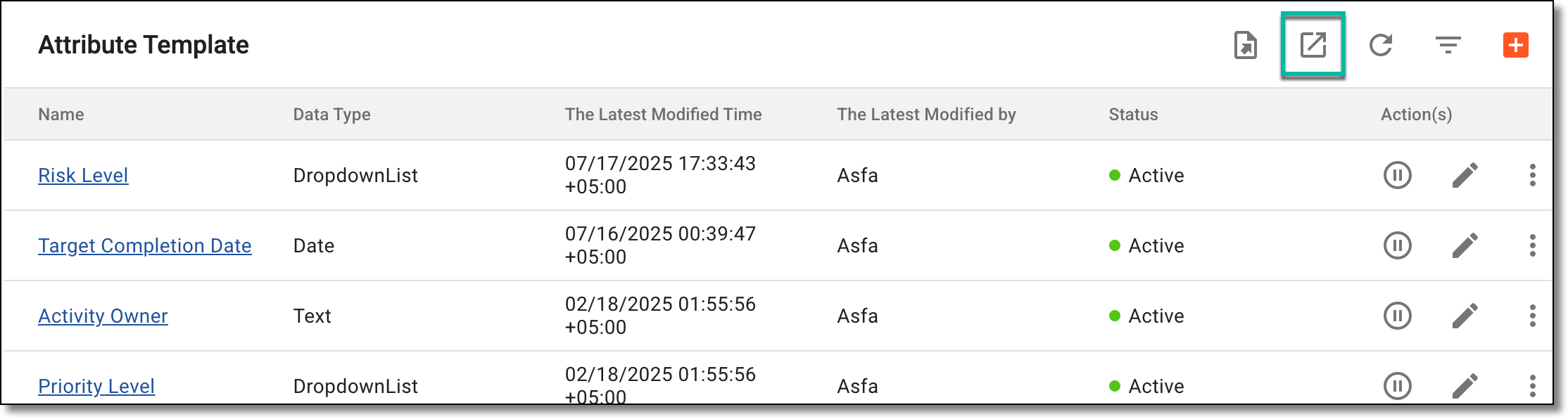 Exporting attribute templates