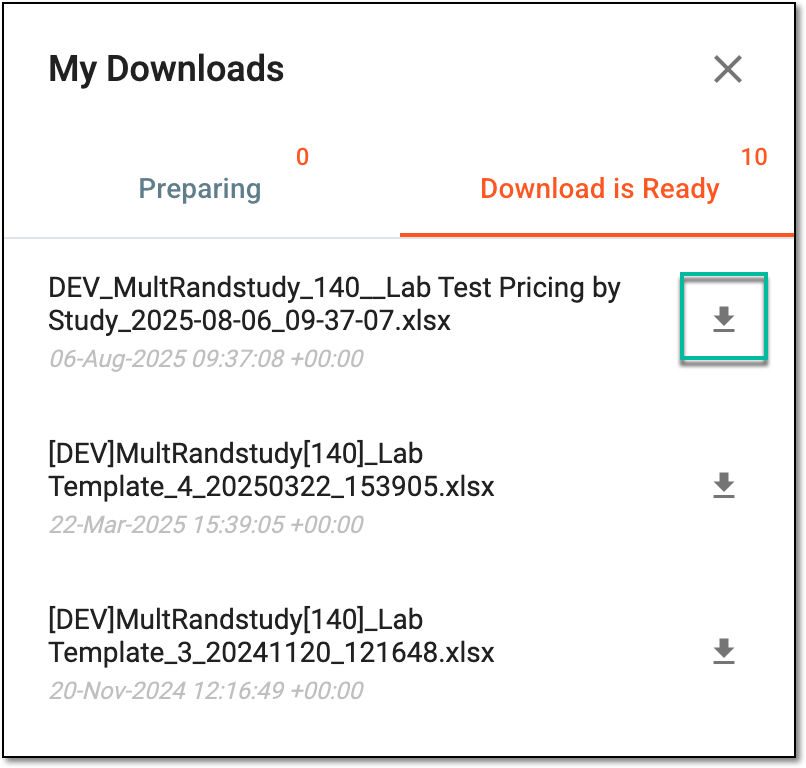 Downloading pricing document