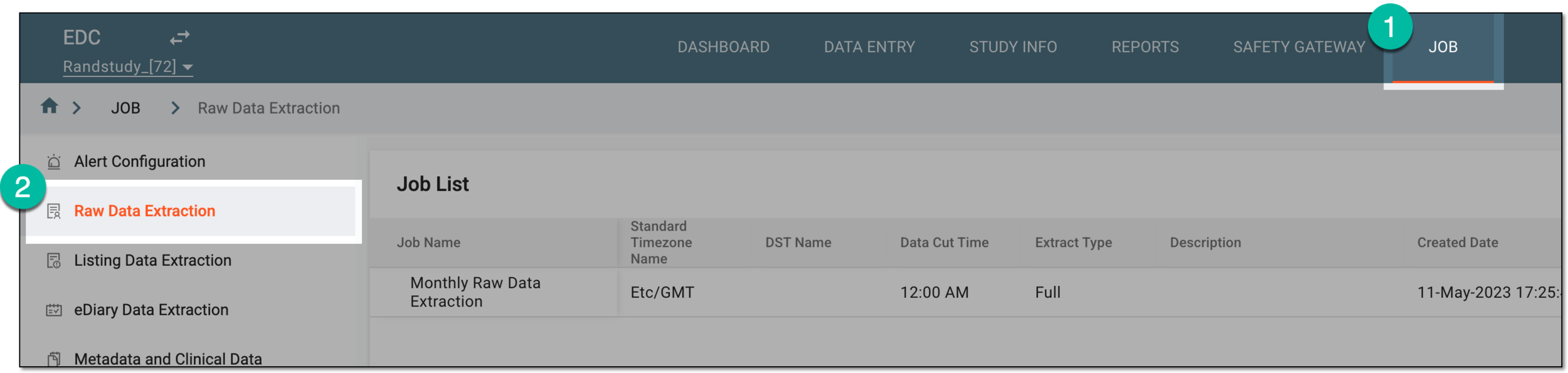 Accessing raw data extraction jobs