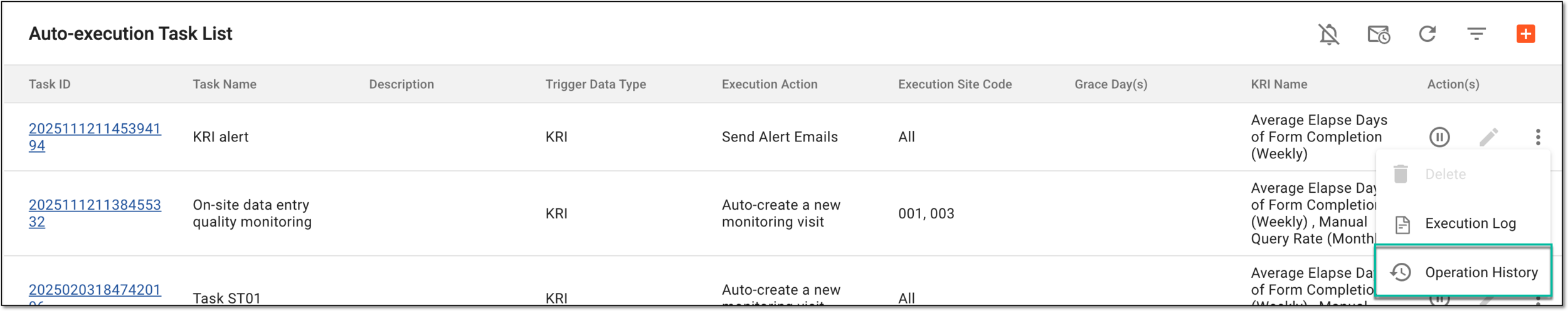 Accessing operation history of autoexecution task