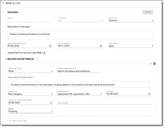 Analyzing and adding action item to issue