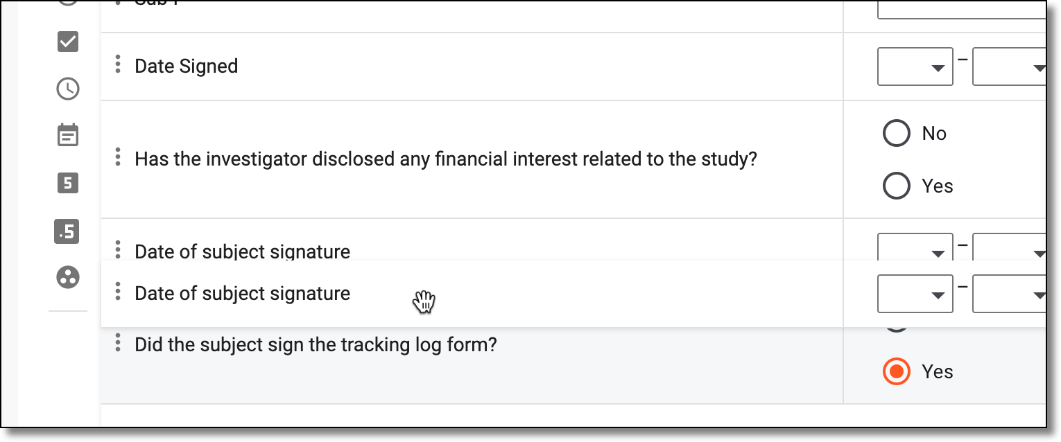 Moving question by dragging