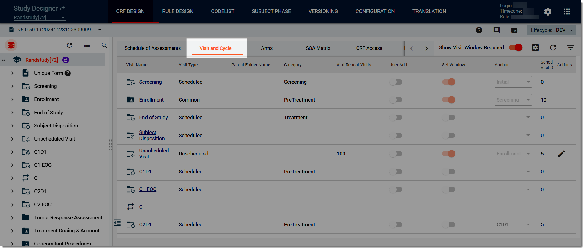 Selecting option to view visits and cycles