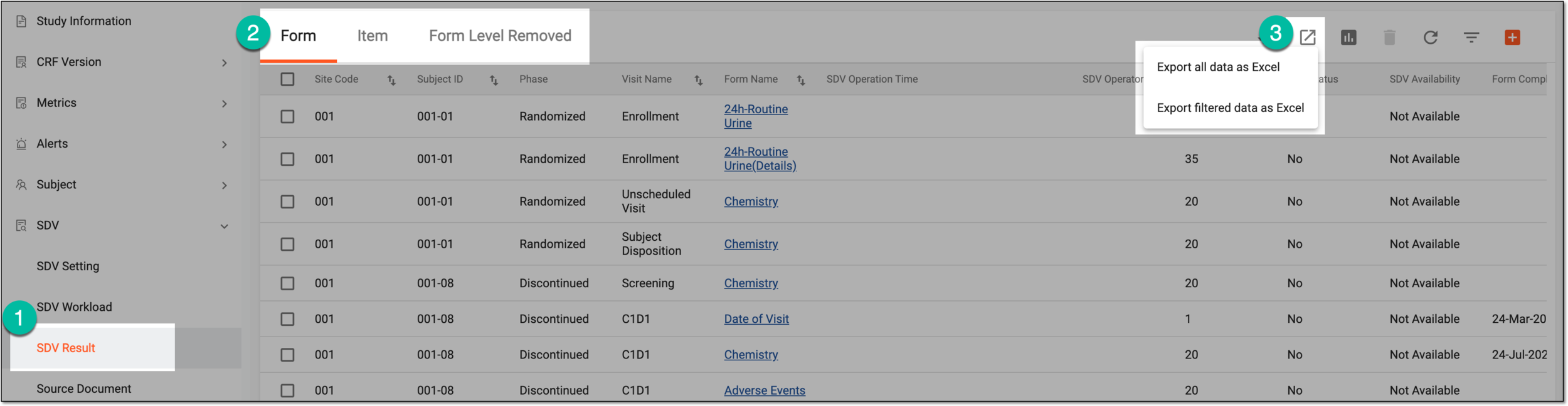 Exporting data